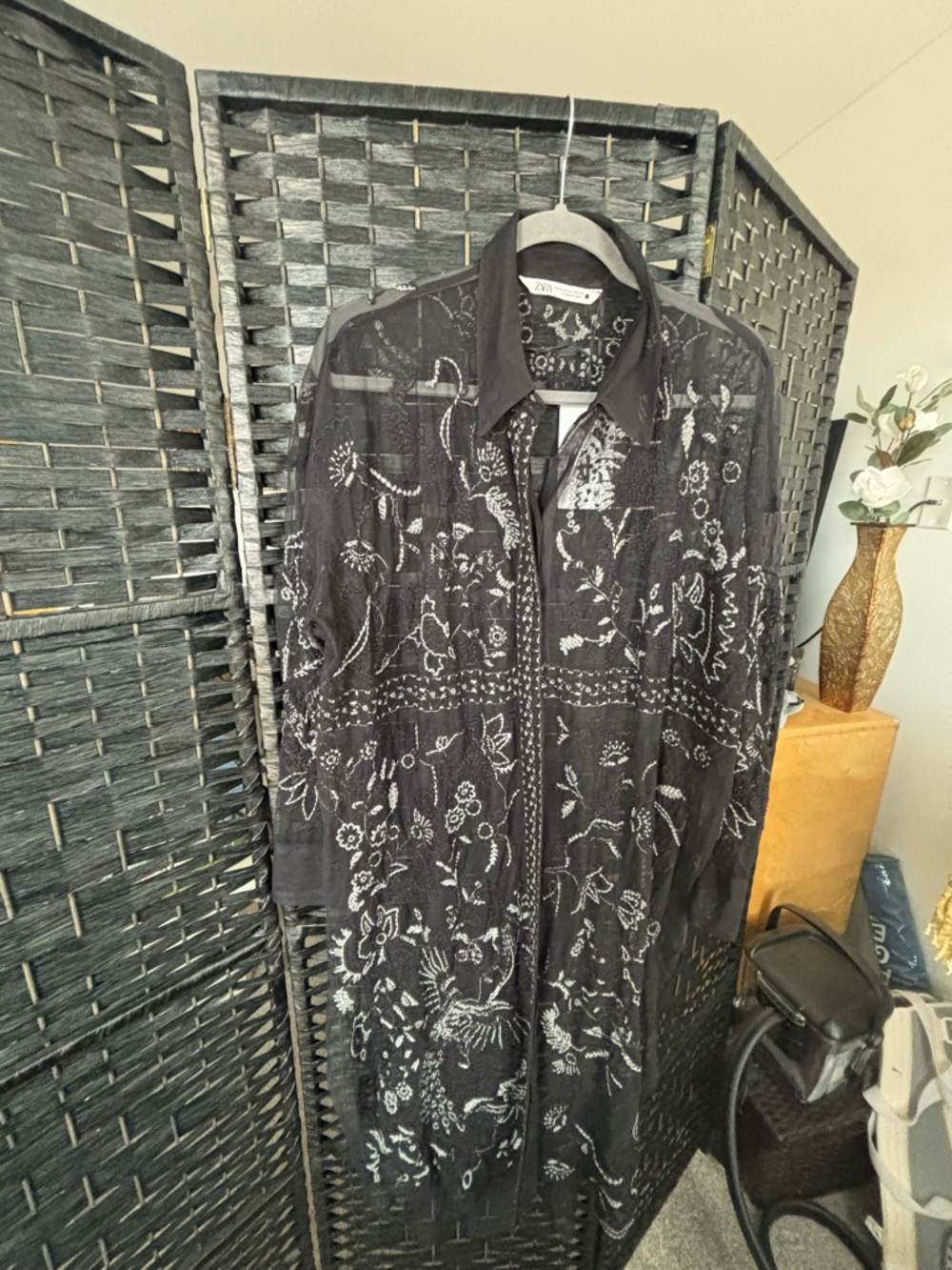 Zara Black Embroidered Long Sleeve Dress